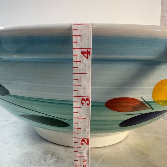 Italian Ceramic Serving Bowl 12" 3Qt Multicolor Leaf Design Handcrafted Roma Inc - Picture 6 of 9